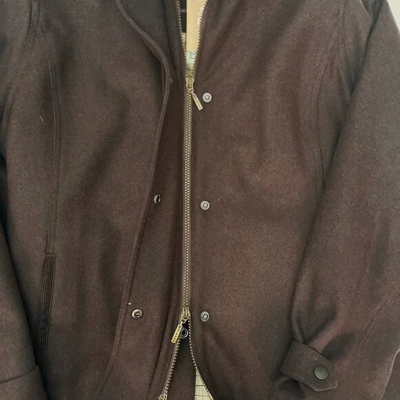 Barbour Newmarket Coat Women's Wool Brown Waterproof Breathable US 12 NWT $500 - Picture 6 of 16